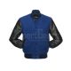 Royal Blue Wool and Black Cowhide Leather American Varsity Jacket - Front View