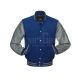 Royal Blue Wool Body American Varsity Jacket with Grey Leather Sleeves - Front View