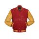 Red Wool and Gold Cowhide Leather American Varsity Jacket - Front View