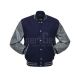 Navy Blue Wool and Cowhide Leather American Varsity Jacket - Front View