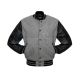 Grey Wool Body American Varsity Jacket with Black Leather Sleeves - Front View