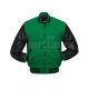 Kelly Green Wool and Black Leather American Varsity Jacket - Front View