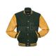 Forest Green Wool and Gold Leather American Varsity Jacket - Front View