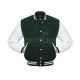 Forest Green Wool and White Leather American Varsity Jacket - Front View