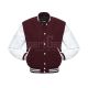 Maroon Wool Body American Varsity Jacket with White Leather Sleeves - Front View