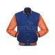 Royal Blue Wool and Orange Cowhide Leather American Varsity Jacket - Front View