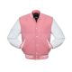 Pink Wool and White Leather American Varsity Jacket - Front View