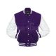 Purple Wool Body American Varsity Jacket with White Leather Sleeves - Front View