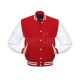 Red Wool and White Cowhide Leather American Varsity Jacket - Front View