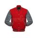 Red Wool and Grey Cowhide Leather American Varsity Jacket - Front View