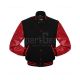 Black Wool Body American Varsity Jacket with Red Leather Sleeves - Front View