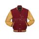 Cardinal Wool Body American Varsity Jacket with Gold Leather Sleeves - Front View