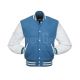 Columbia Blue Wool Body American Varsity Jacket with White Leather Sleeves - Front View